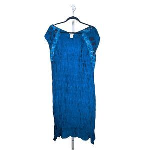 Sundance Women's Dress Blue Silk Crinkle Tie Dye Shift Beach Vacation Resort M/L